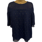 Michael Kors Navy Blue Sparkly Chiffon Blouse XS
