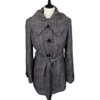 M&S Vintage Navy White Wide Collar Belted Jacket  UK 8