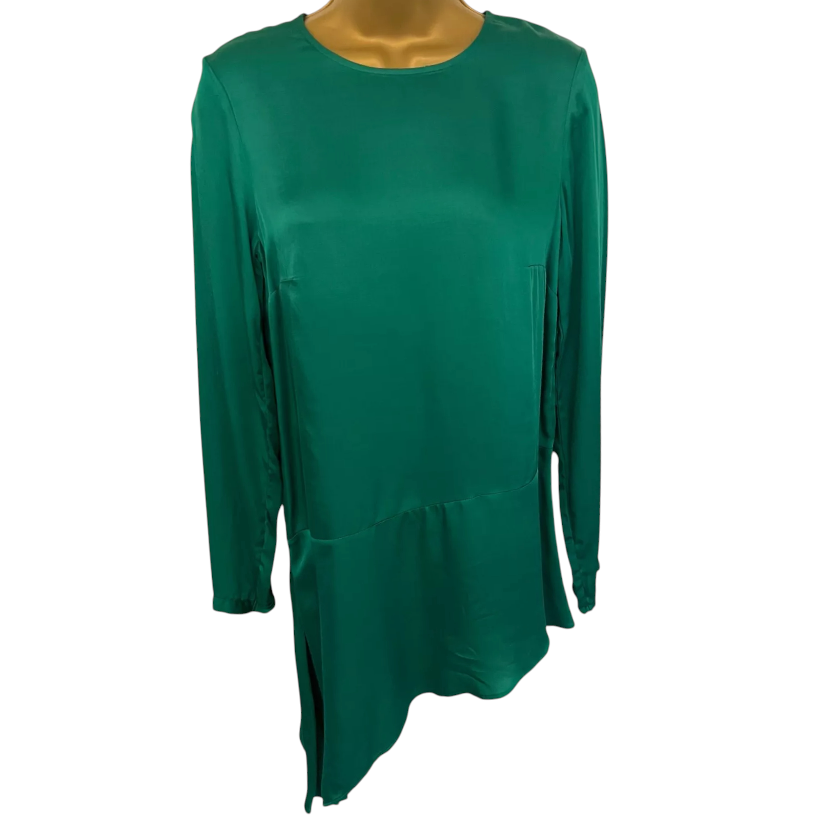 Stradivarius Emerald Green Silky Asymmetric Top UK 10/12