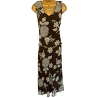Country Casuals Brown & Green Floral Silk Dress UK 14