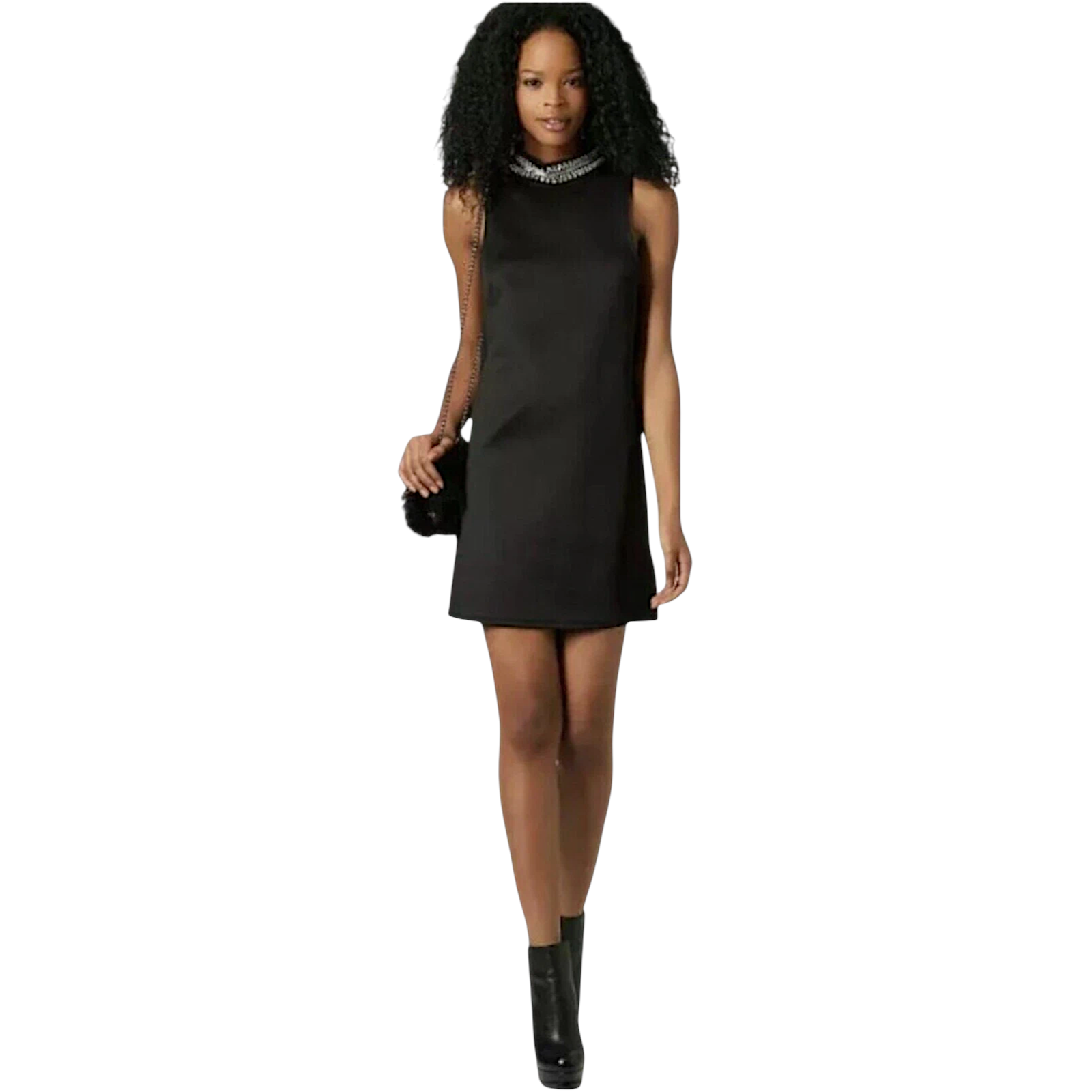 Topshop Black Neoprene Bead & Pearl Dress UK 12