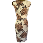 Phase Eight Cream & Brown Silk Floral Dress UK 14