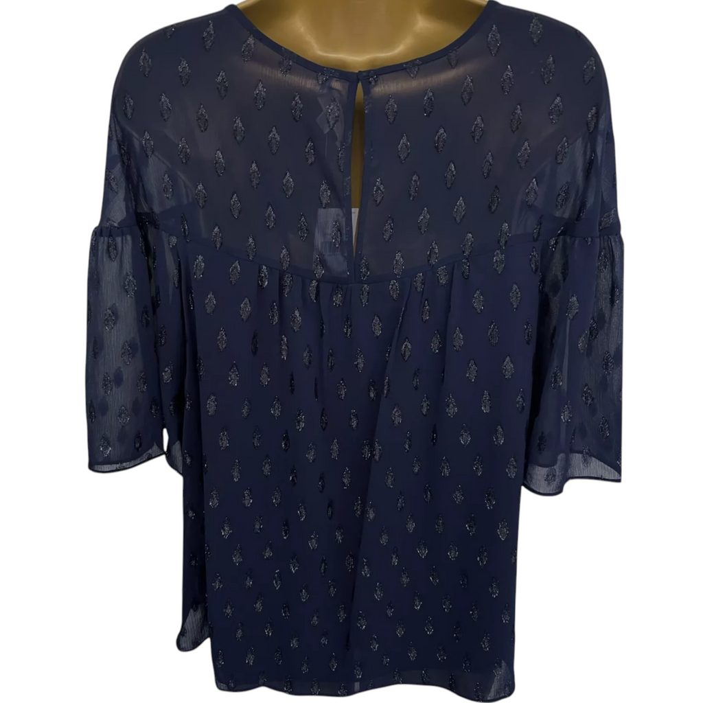 Michael Kors Navy Blue Sparkly Chiffon Blouse XS