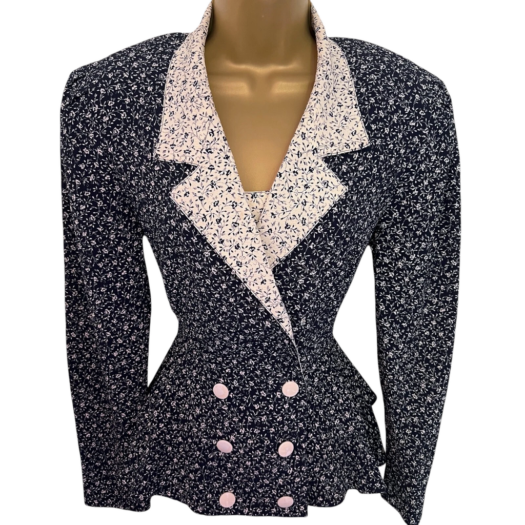 Fink Modell Vintage Navy & Ivory Floral Peplum Jacket UK 8