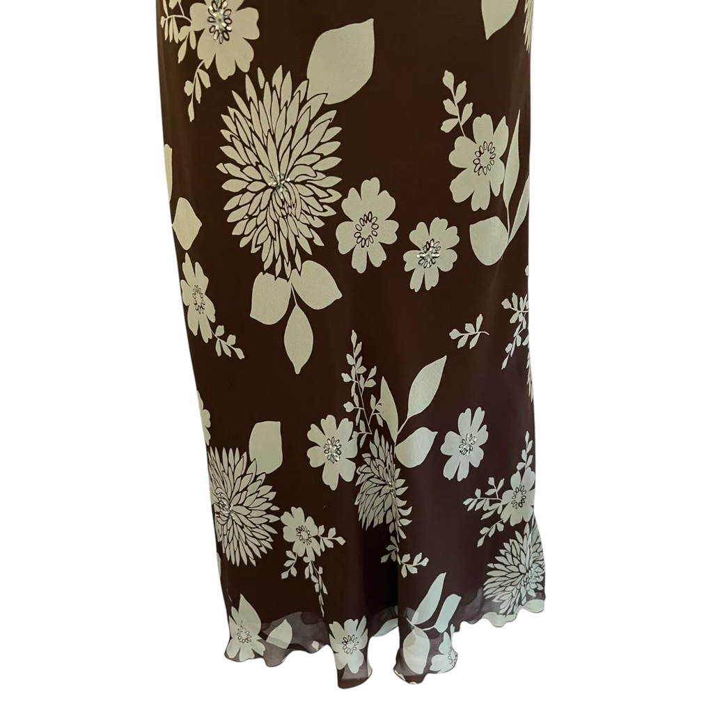Country Casuals Brown & Green Floral Silk Dress UK 14