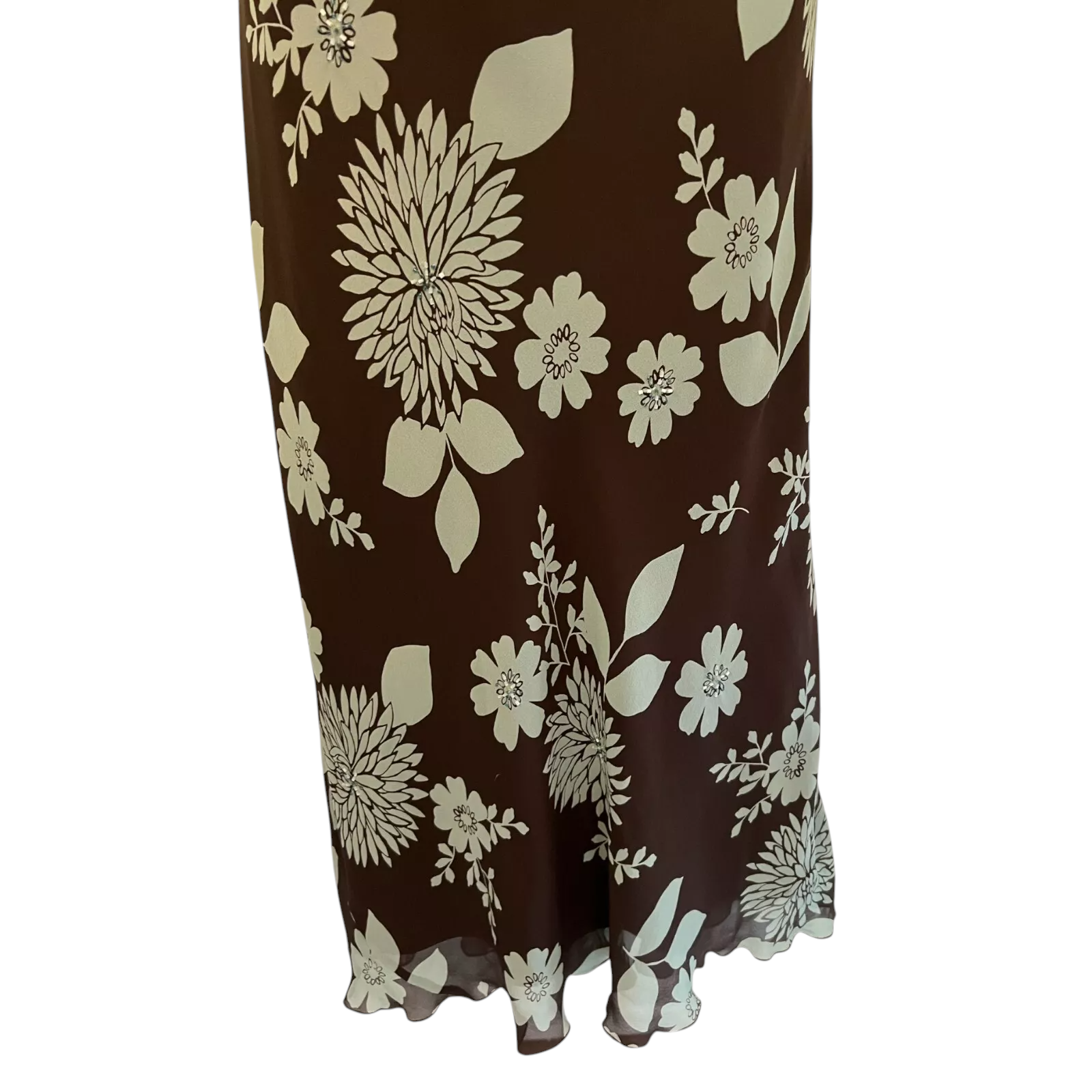 Country Casuals Brown & Green Floral Silk Dress UK 14