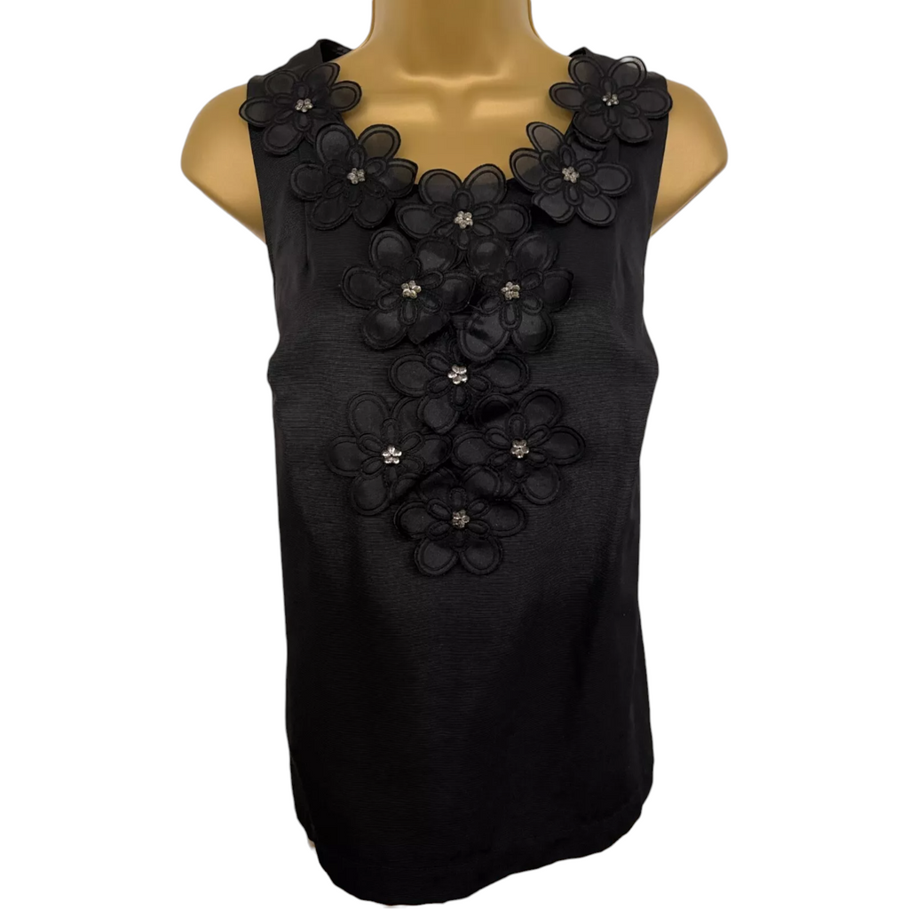 Monsoon Black Ribbed Floral Applique Sleeveless Top  UK 14
