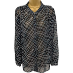 Laura Ashley Navy Blue Ivory Chiffon Blouse UK 14