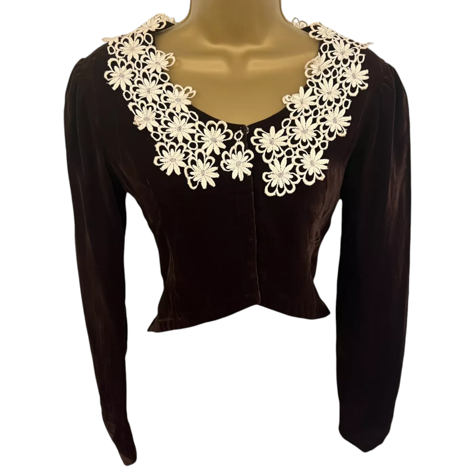 Vintage Handmade Brown Silk Velvet Victoriana Blouse UK 10