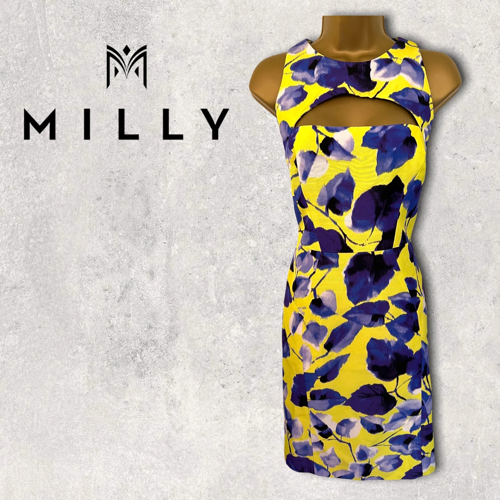 MILLY New York Lemon Purple Floral Dress UK 10/12