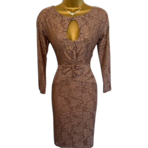Reiss Clemence Mocha Lace Twist Front Dress UK 8