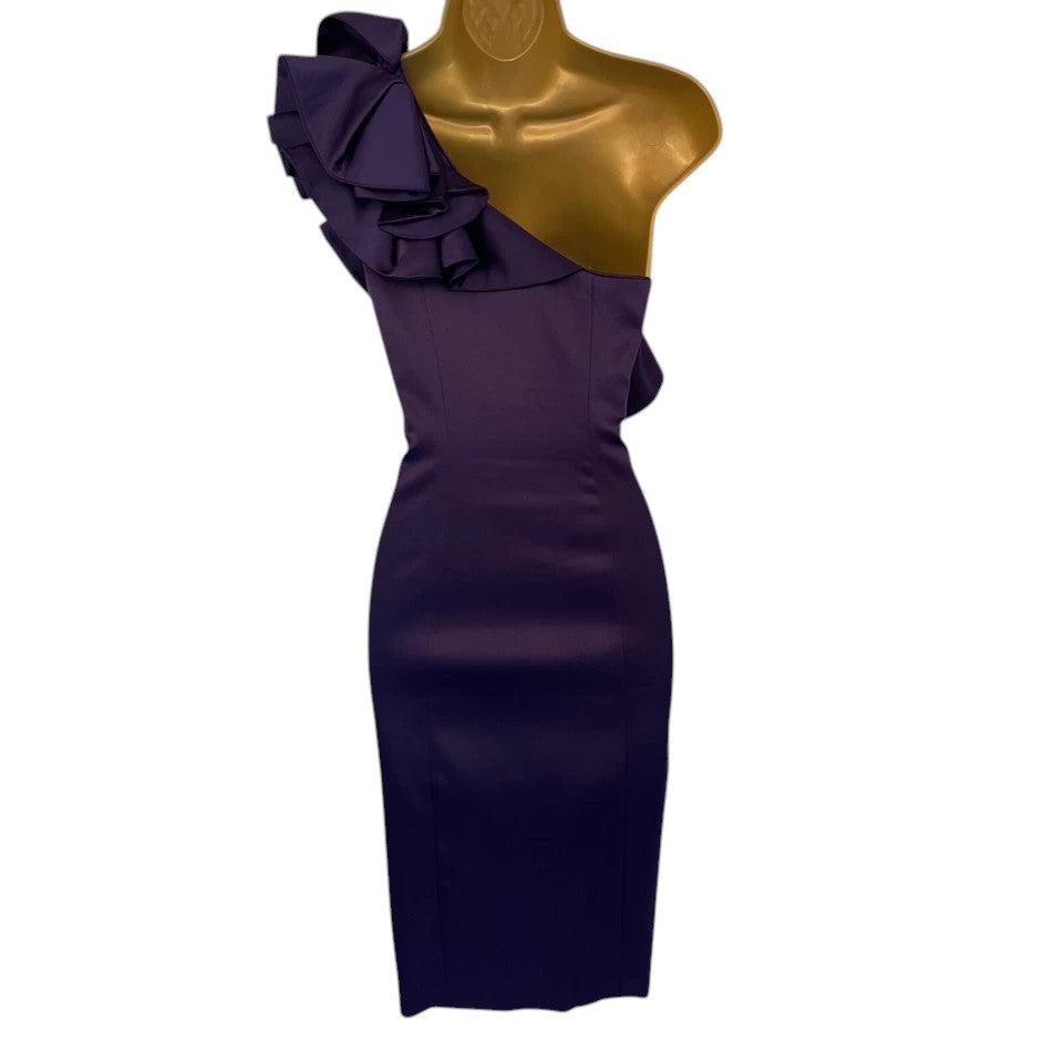 Ben De Lisi Purple Duchess Satin One Shoulder Dress UK 8