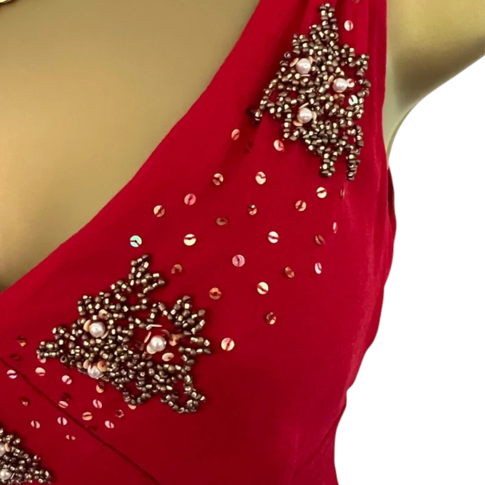 Hobbs Red Silk Beaded Sleeveless Dress UK 8