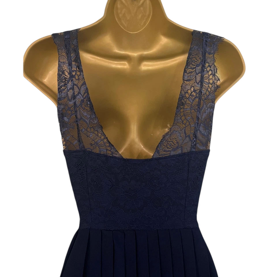 Little Mistress Navy Lace V Neck Pleated Dress UK 8