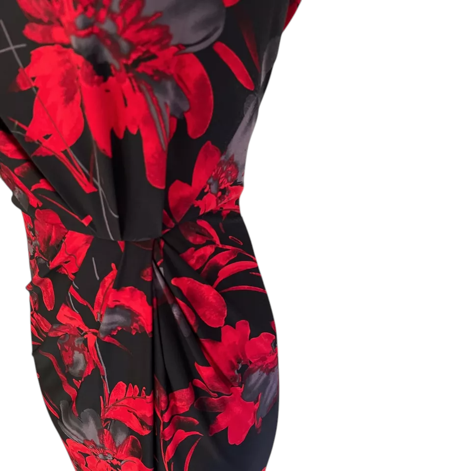 Precis Red Black Floral Sleeveless Silky Dress UK 10