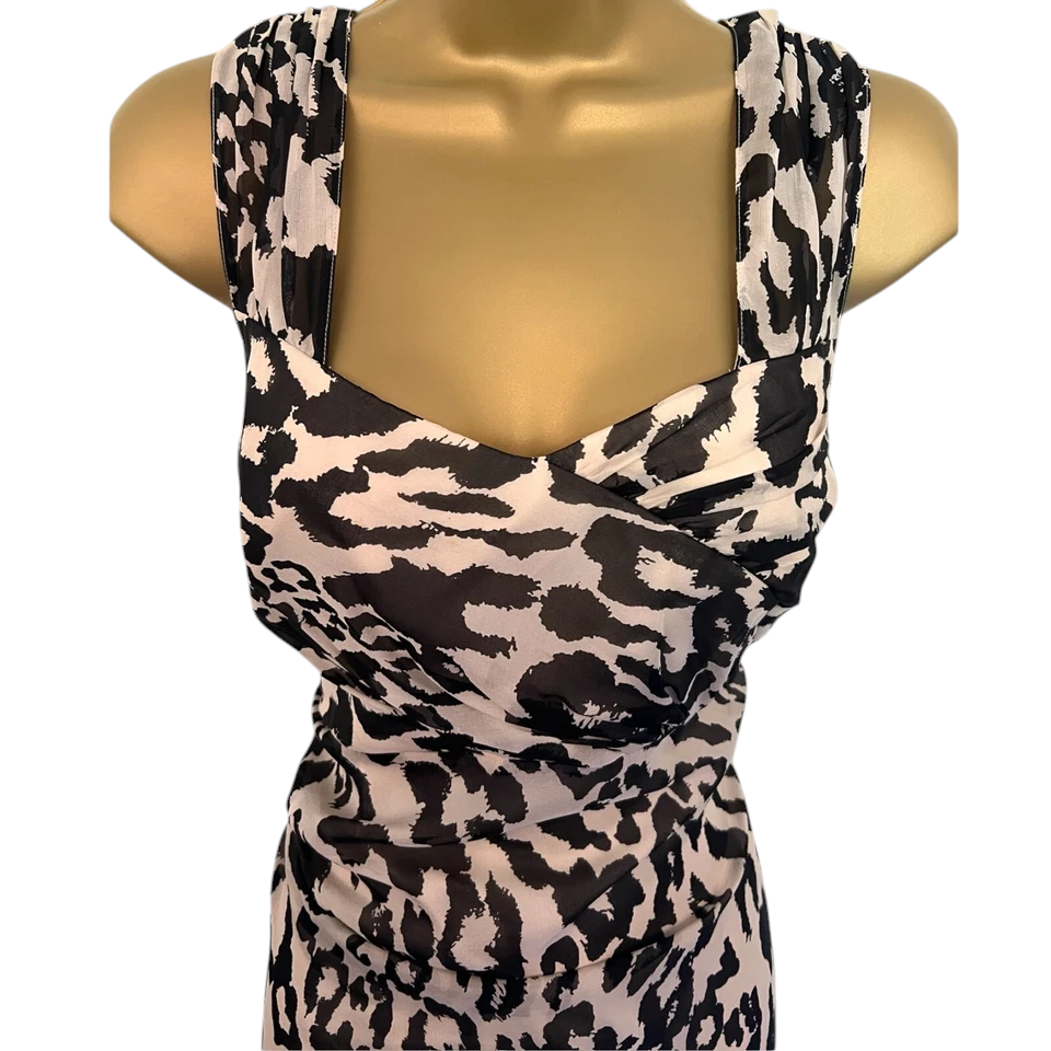 L.K. Bennett Black & Ivory Animal Print Silk Dress UK 16