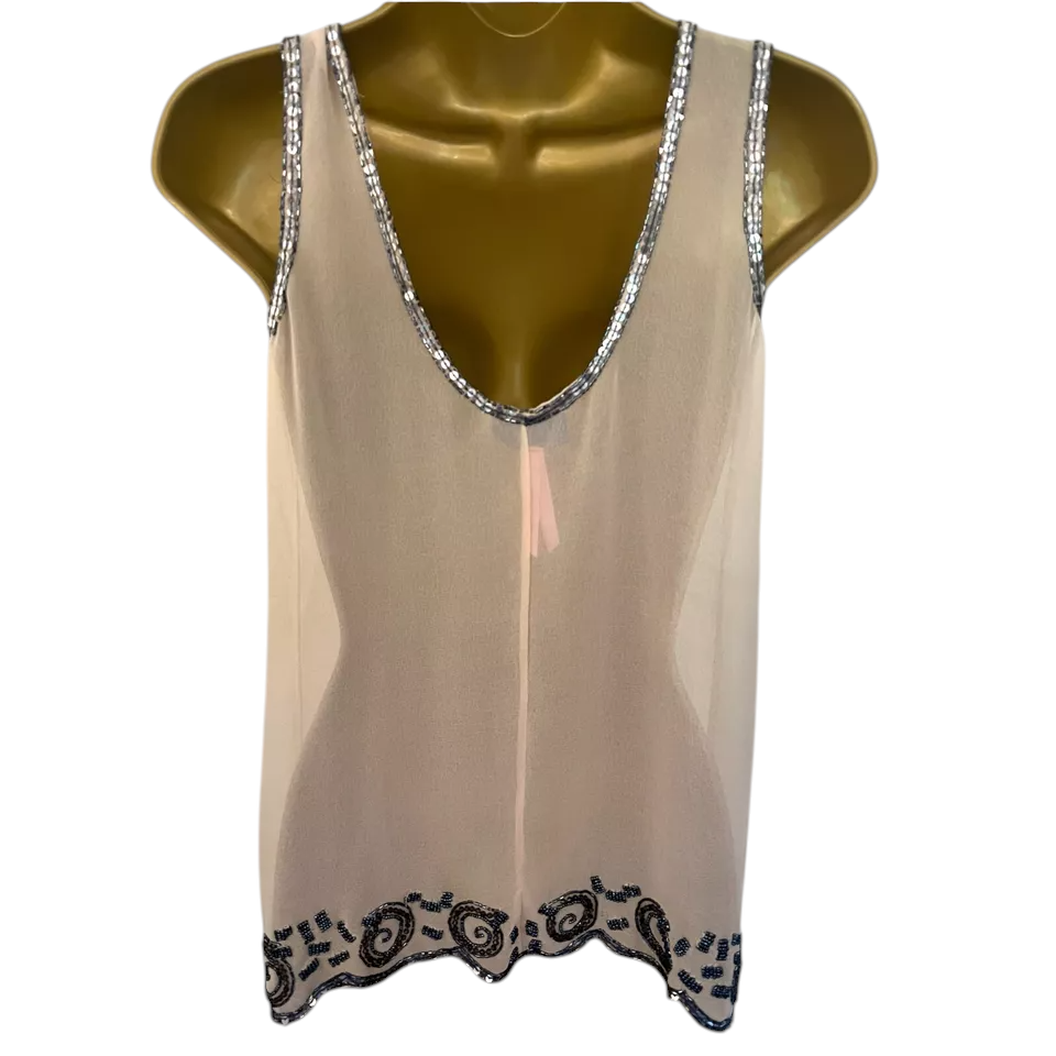 Lipsy Blush Sheer Beaded Sleeveless Vest Top UK 10