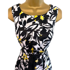 Precis Black White Yellow Floral Cotton Dress UK 10