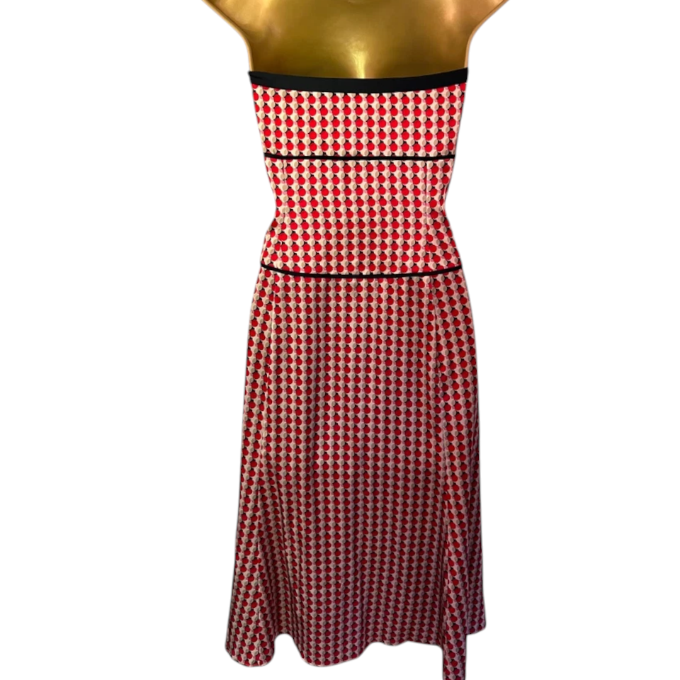 Monsoon Red Spotted Strapless Silk Dress UK 12