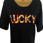 Hush Black Lucky Embroidered Cotton T-Shirt UK 8