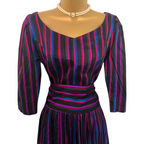 Monsoon Vintage 80's Multicoloured Silk Striped Fit Flare Dress UK 10/12