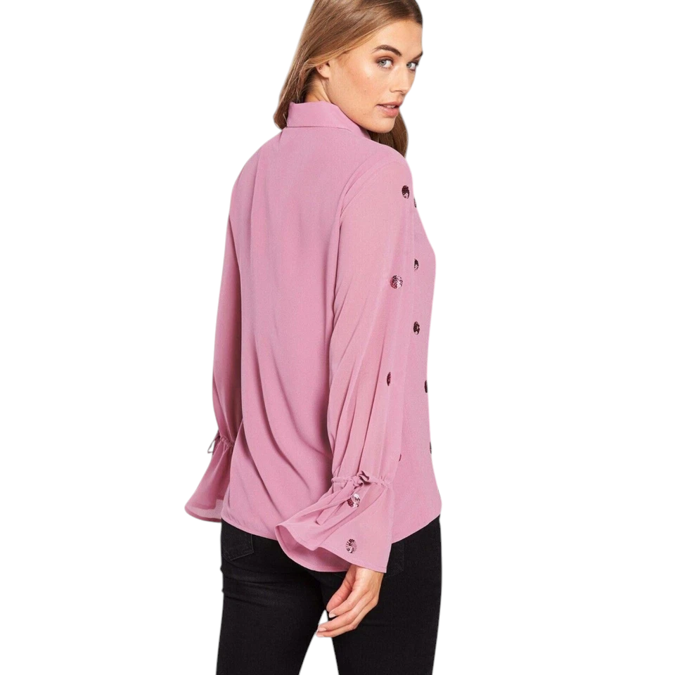 Lost Ink Pink Scatter Spot Sequin Blouse UK 8