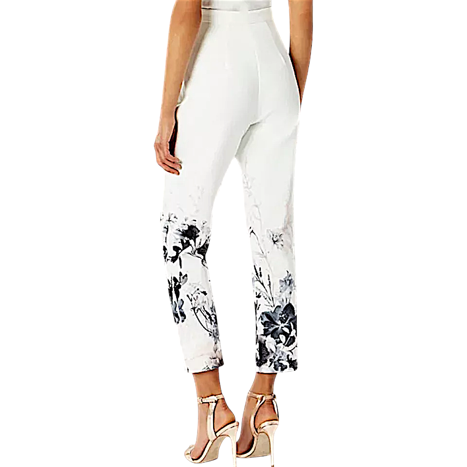 Coast Cherries White Summer Tapered Cropped Trousers UK 12