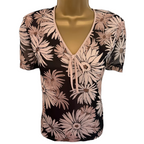 Jacques Vert Vintage Brown & Cream Floral Chiffon Top  UK 10