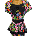Simon Ellis Vintage Floral Dress Matching Hat 1980s  UK 10