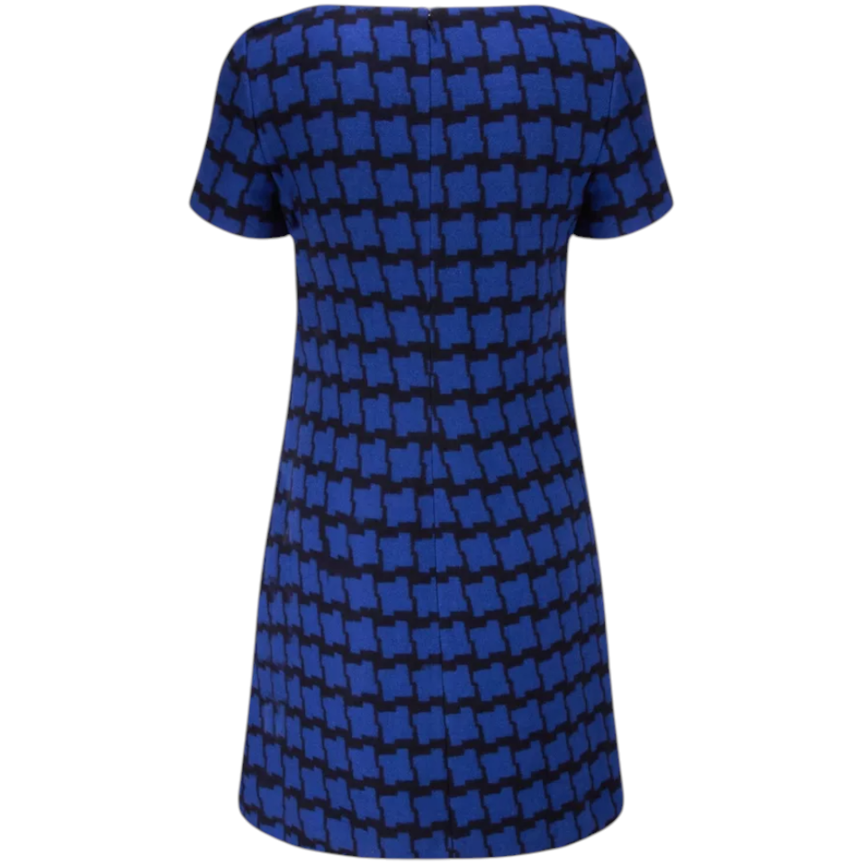 Hobbs Blue & Black Houndstooth Wool Dress UK 12