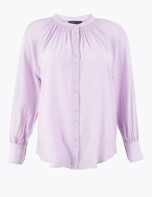 M&S Collection Pale Lilac Smock Neck Blouse UK 8
