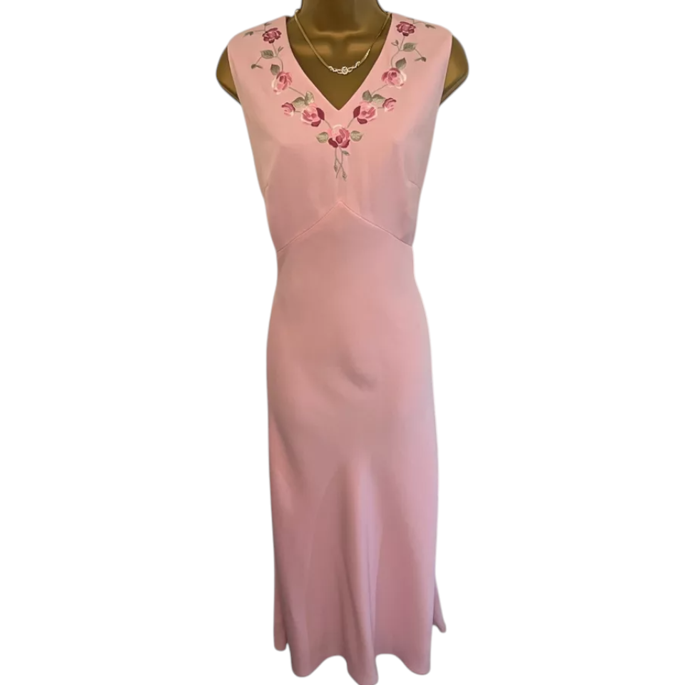 Jacques Vert Rose Pink Embroidered Floral Dress UK 14
