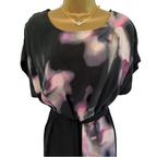 Monsoon Black & Pink Watercolour Floral Silk Dress UK 12