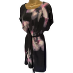 Monsoon Black & Pink Watercolour Floral Silk Dress UK 12