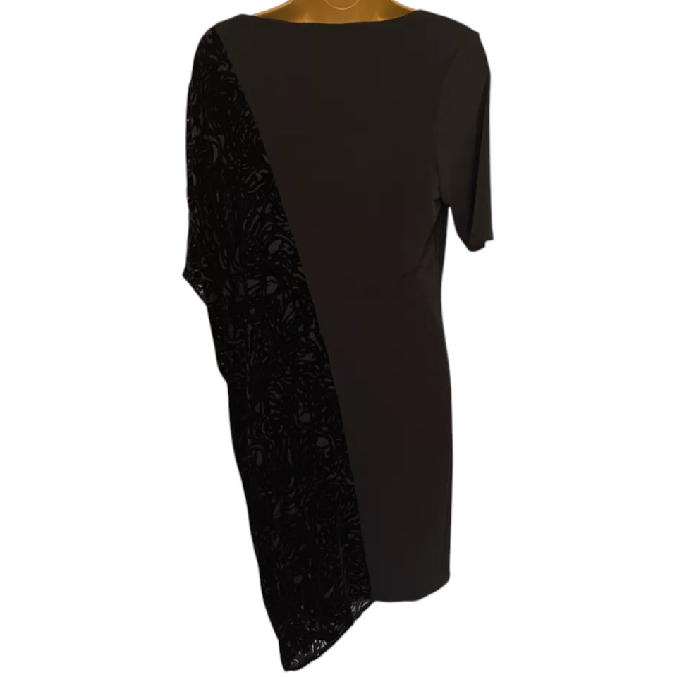M&S Autograph Black Velvet Flock Asymmetrical Dress UK 14