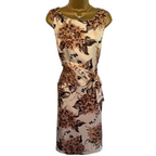 Phase Eight Cream & Brown Silk Floral Dress UK 14