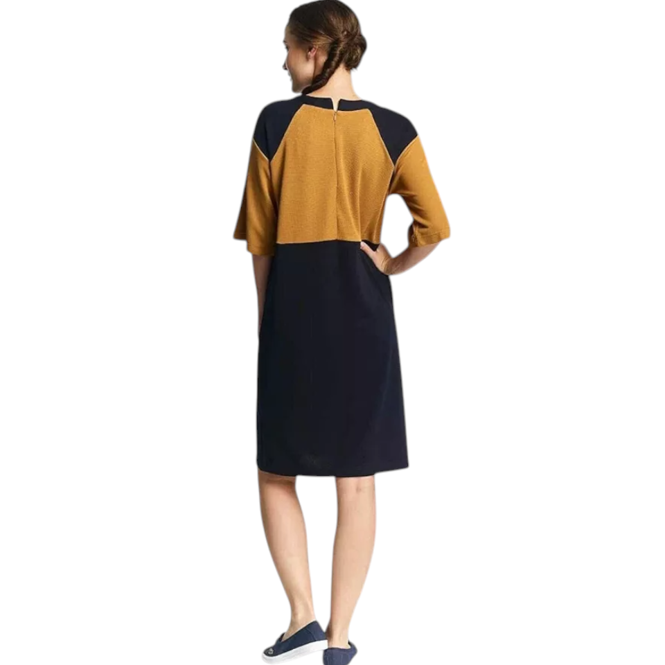 Numph Jessamina Navy & Mustard Dress UK 8