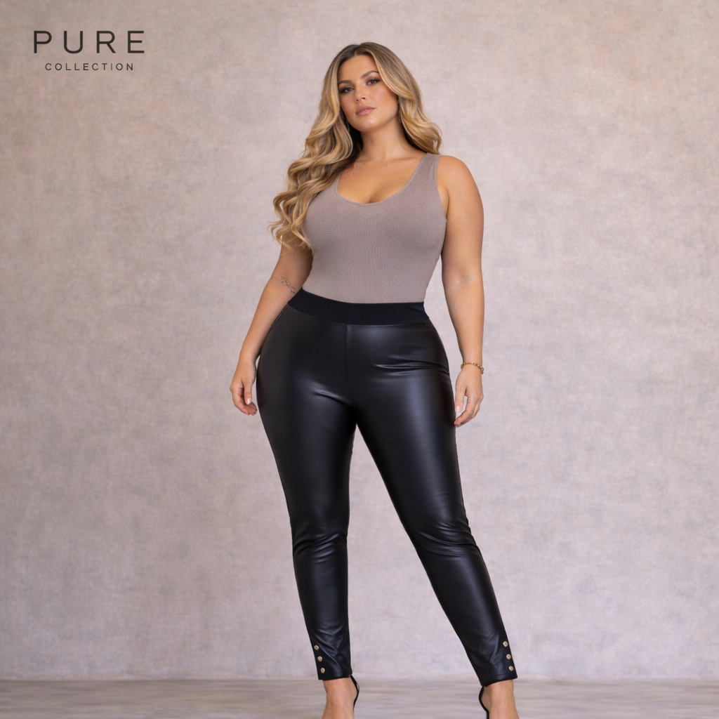 Pure Collection Black Faux Leather Stud Trousers UK 20