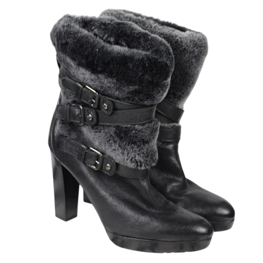 Russell & Bromley X Stuart Weitzman Buckle Faux Fur Lined Boots UK 5