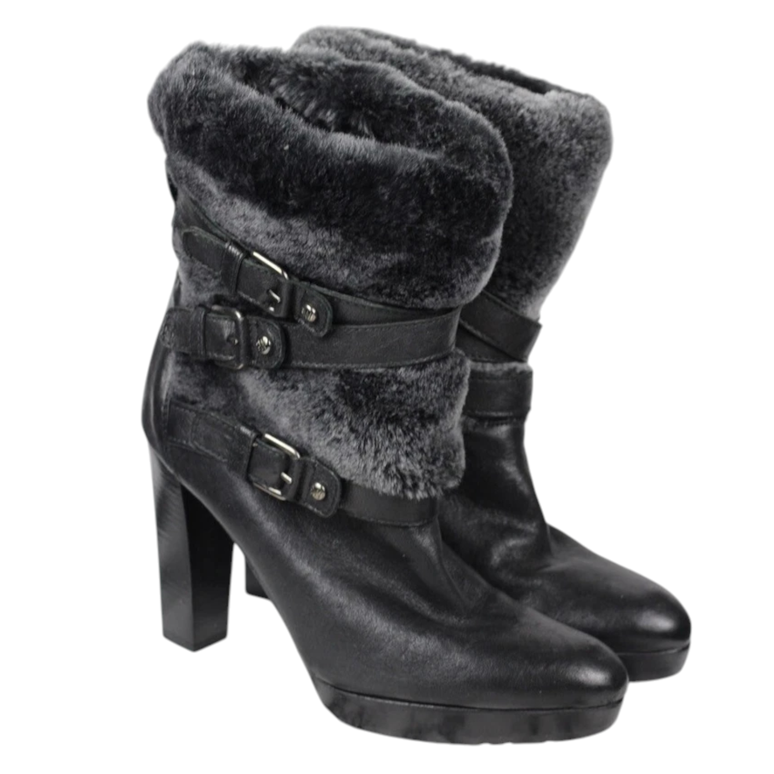 Russell & Bromley X Stuart Weitzman Buckle Faux Fur Lined Boots UK 5