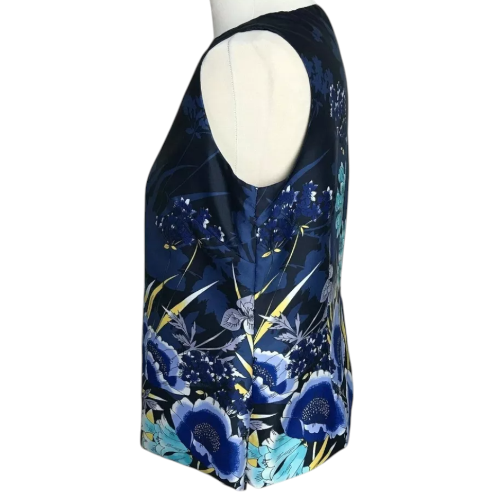 Untold Navy Blue Floral Sleeveless Silky Top UK 12