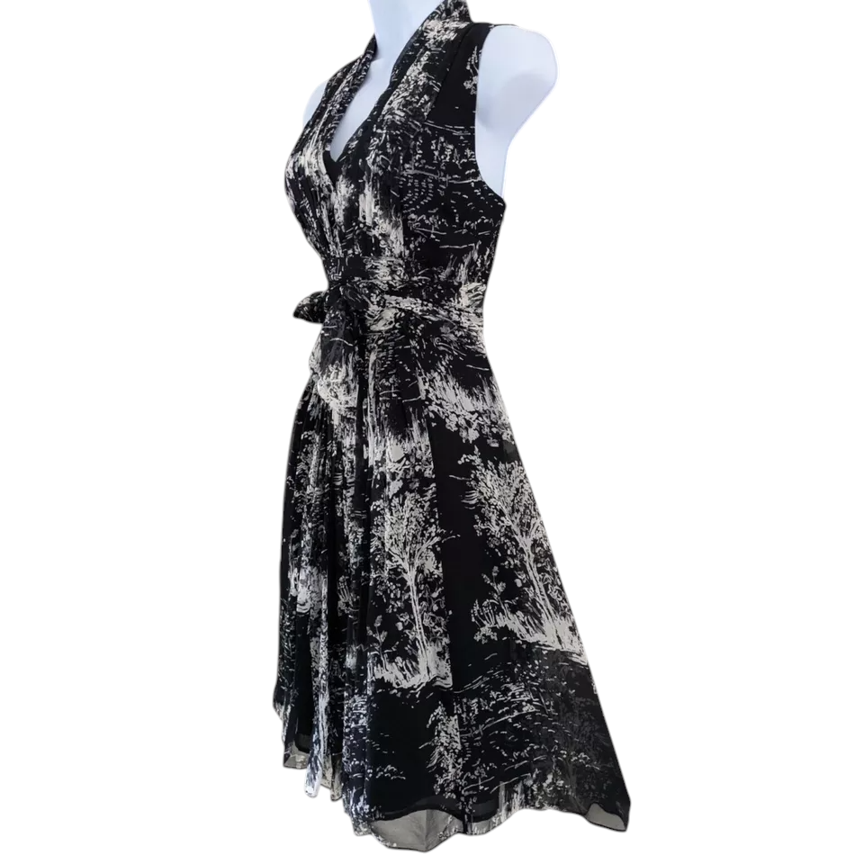 Coast Black Ivory Silk Print Fit & Flare Dress  UK 8