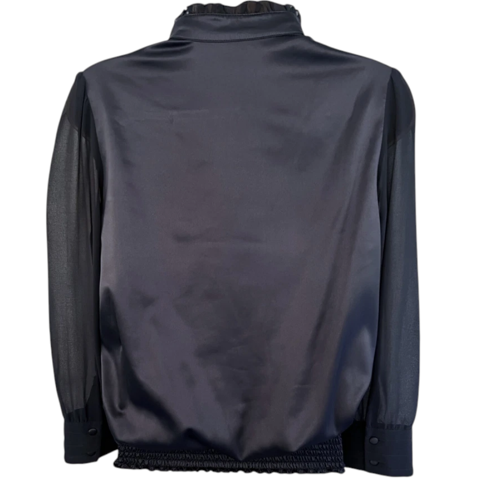 Next Grey Silky Satin Ruffle Blouse UK 10