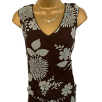 Country Casuals Brown & Green Floral Silk Dress UK 14
