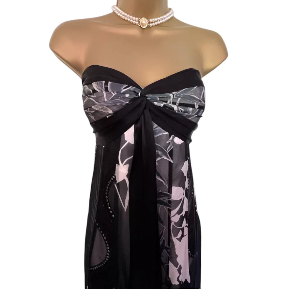 Monsoon Clementine Black Silk Maxi Dress UK 12
