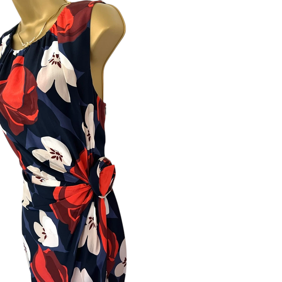 Fenn Wright Manson Navy Red White Silk Floral Dress UK 12