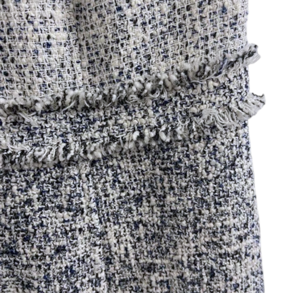 Fenn Wright Manson Geneva Navy Ivory Frayed Tweed Dress UK 16