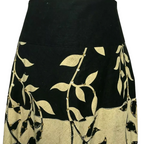 RED Black Beige Leaf Print Sequin Linen Skirt UK 12