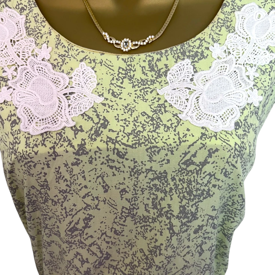 Numph Lime Yellow Grey Cotton Sleeveless Summer Shift Dress UK 12