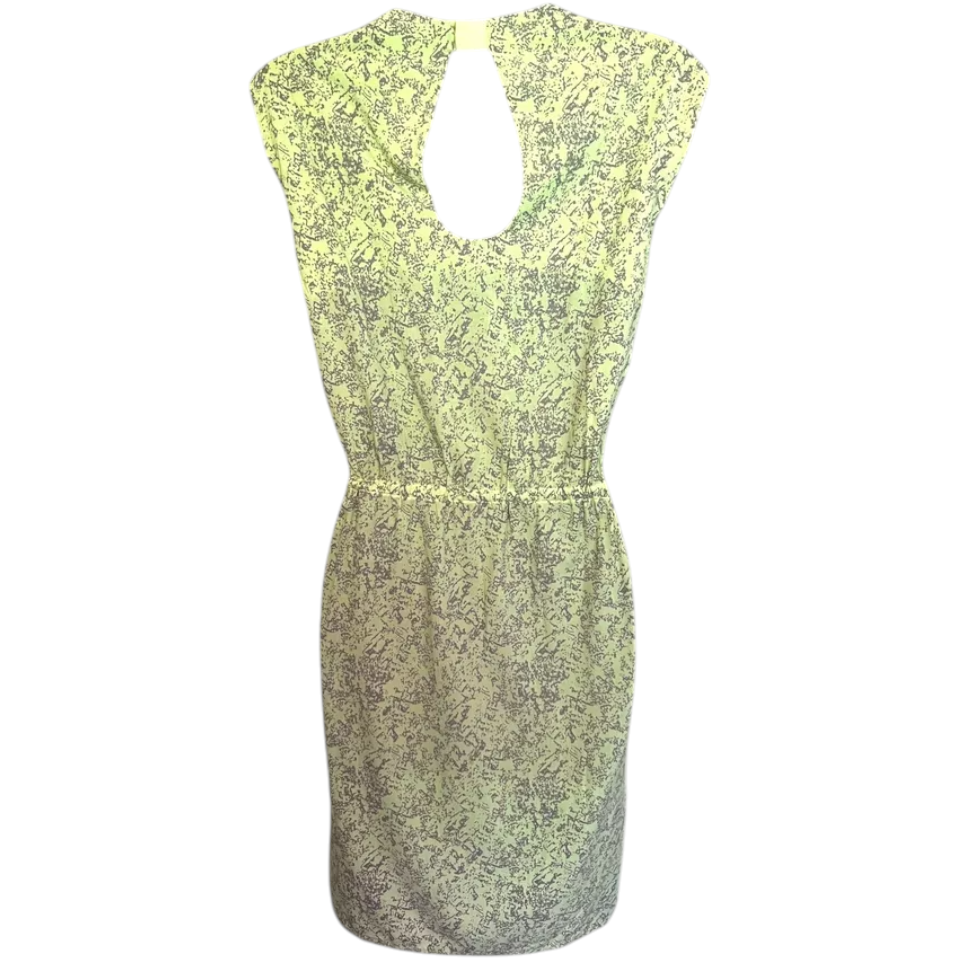 Numph Lime Yellow Grey Cotton Sleeveless Summer Shift Dress UK 12